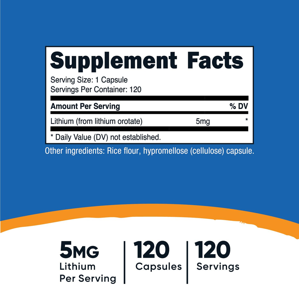 Nutricost Lithium Orotate 5mg - 120 كبسولة نباتية، غير معدل وراثيًا، خالي من الجلوتين