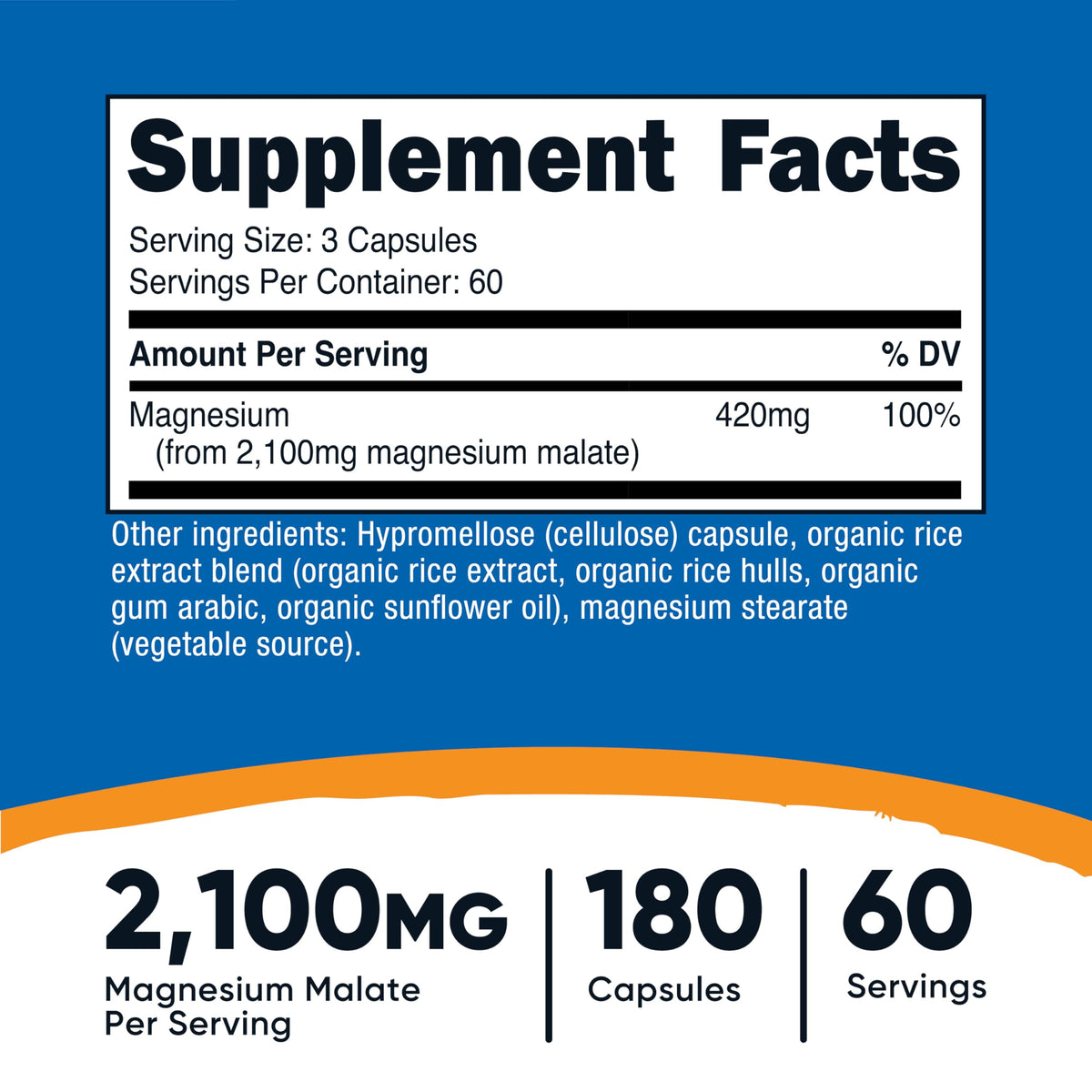 Nutricost Magnesium Malate 2,100mg – 180 كبسولة | نباتي، غير معدّل وراثيًا، خالٍ من الغلوتين