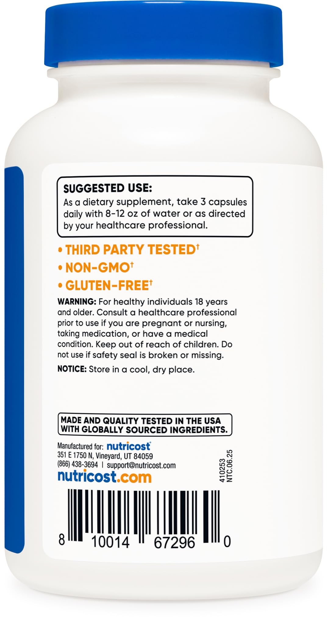 Nutricost Magnesium Malate 2,100mg – 180 كبسولة | نباتي، غير معدّل وراثيًا، خالٍ من الغلوتين
