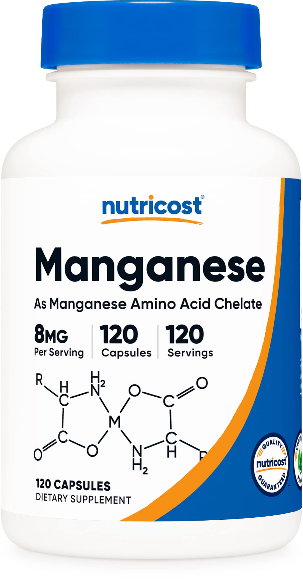 Nutricost Manganese Chelate 8mg - 120 كبسولة | خالٍ من الغلوتين، غير معدّل وراثيًا