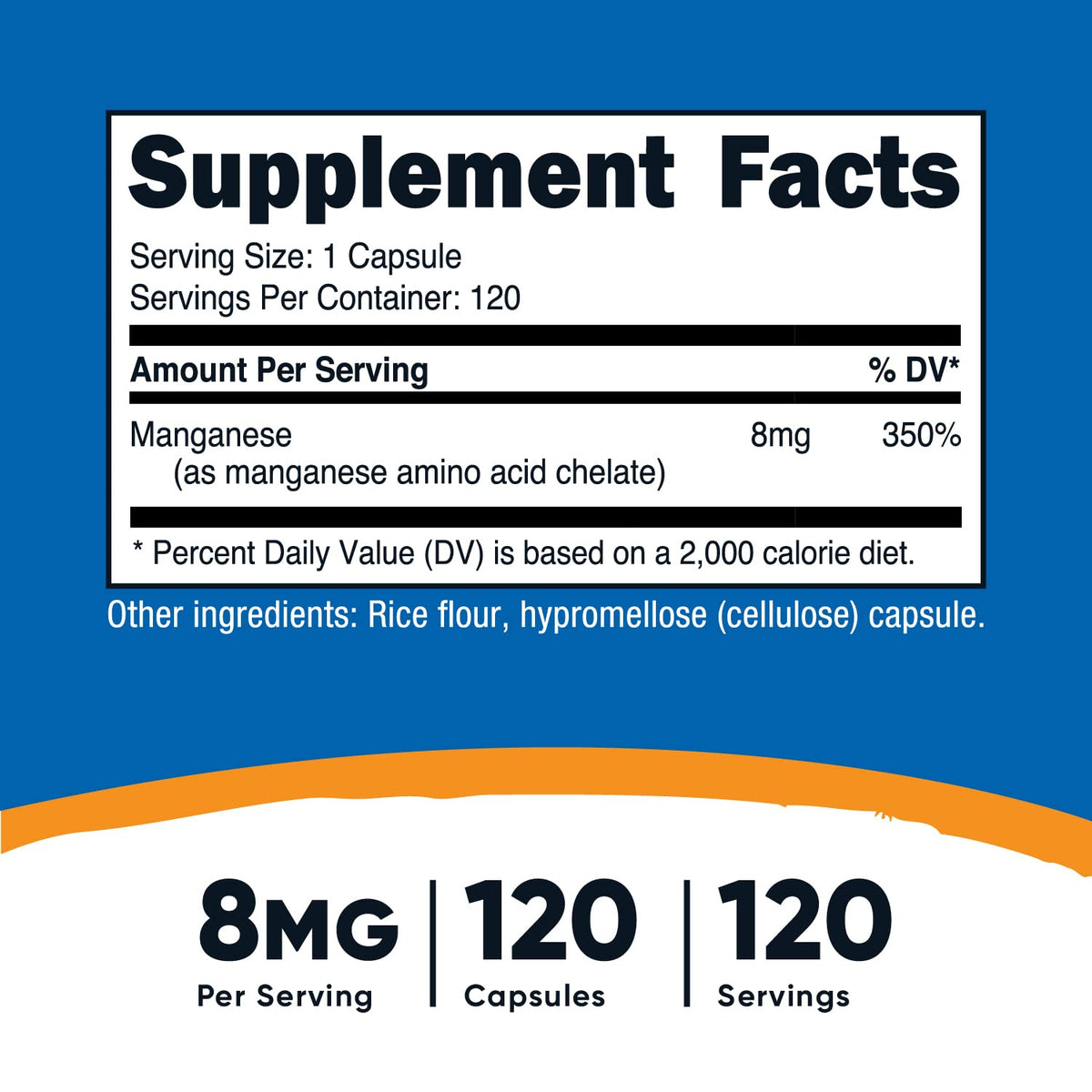 Nutricost Manganese Chelate 8mg - 120 كبسولة | خالٍ من الغلوتين، غير معدّل وراثيًا