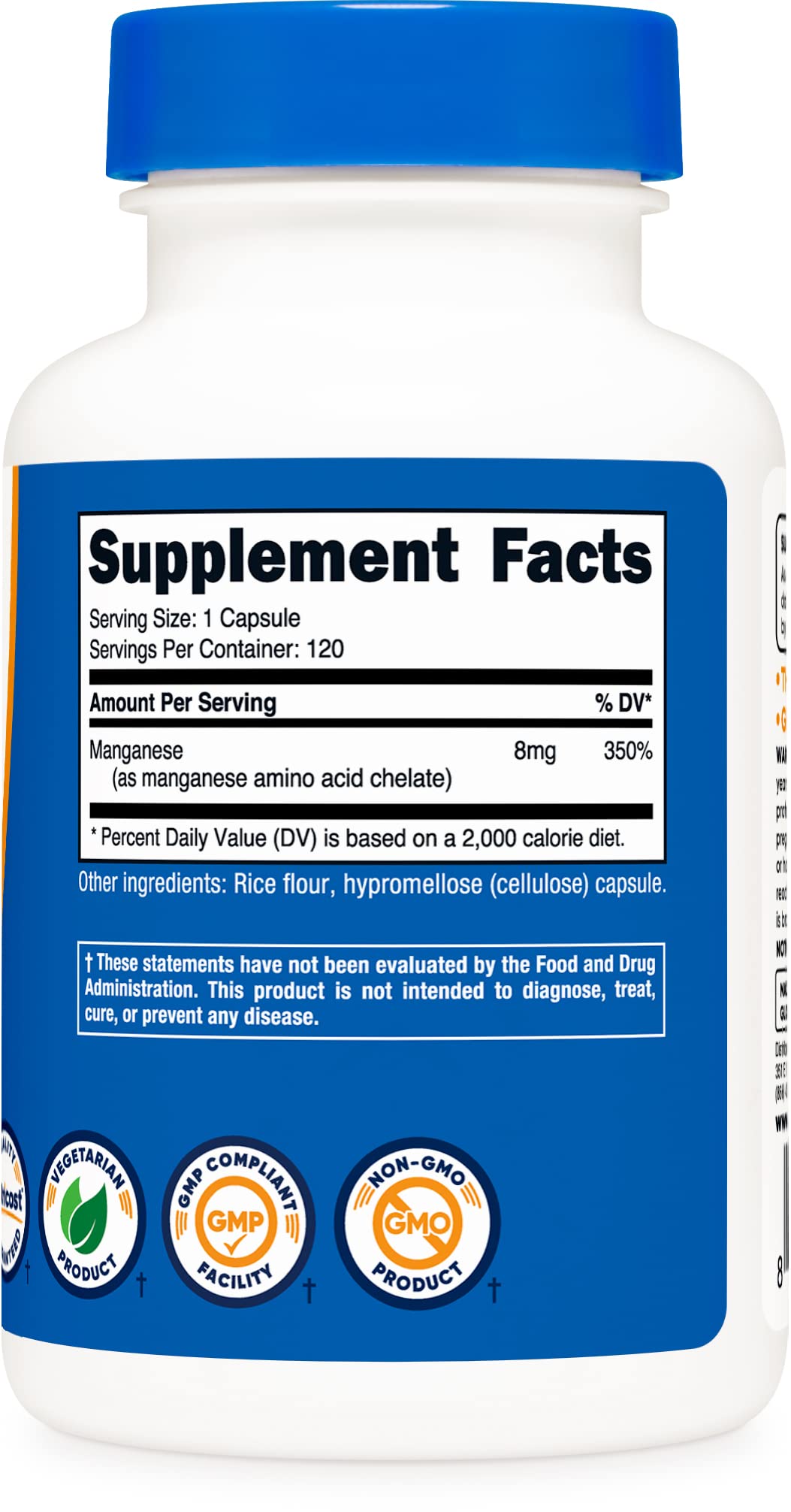 Nutricost Manganese Chelate 8mg - 120 كبسولة | خالٍ من الغلوتين، غير معدّل وراثيًا