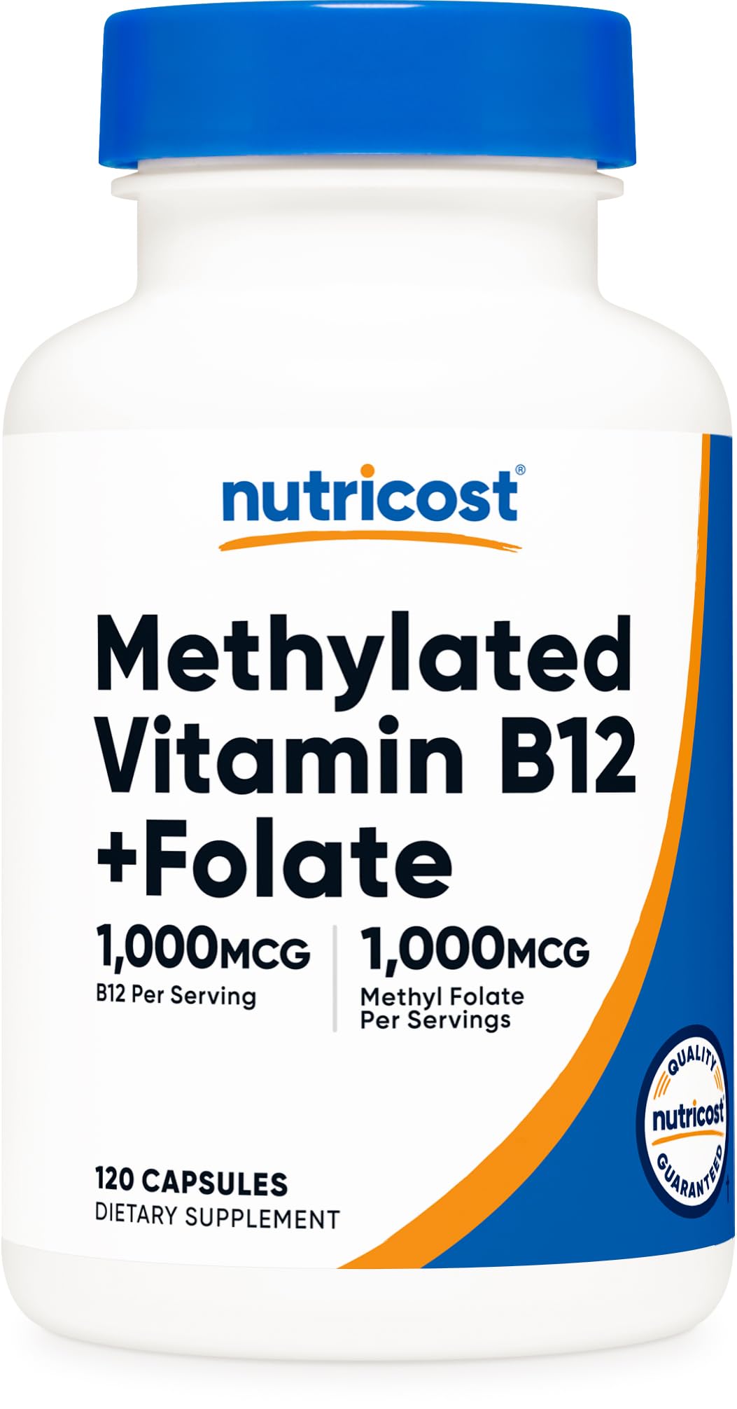 مكمل غذائي من Nutricost ميثيل B12 + فولات – 120 كبسولة، 1000 مكجم B12 + 1000 مكجم ميثيل فولات، خالٍ من الغلوتين