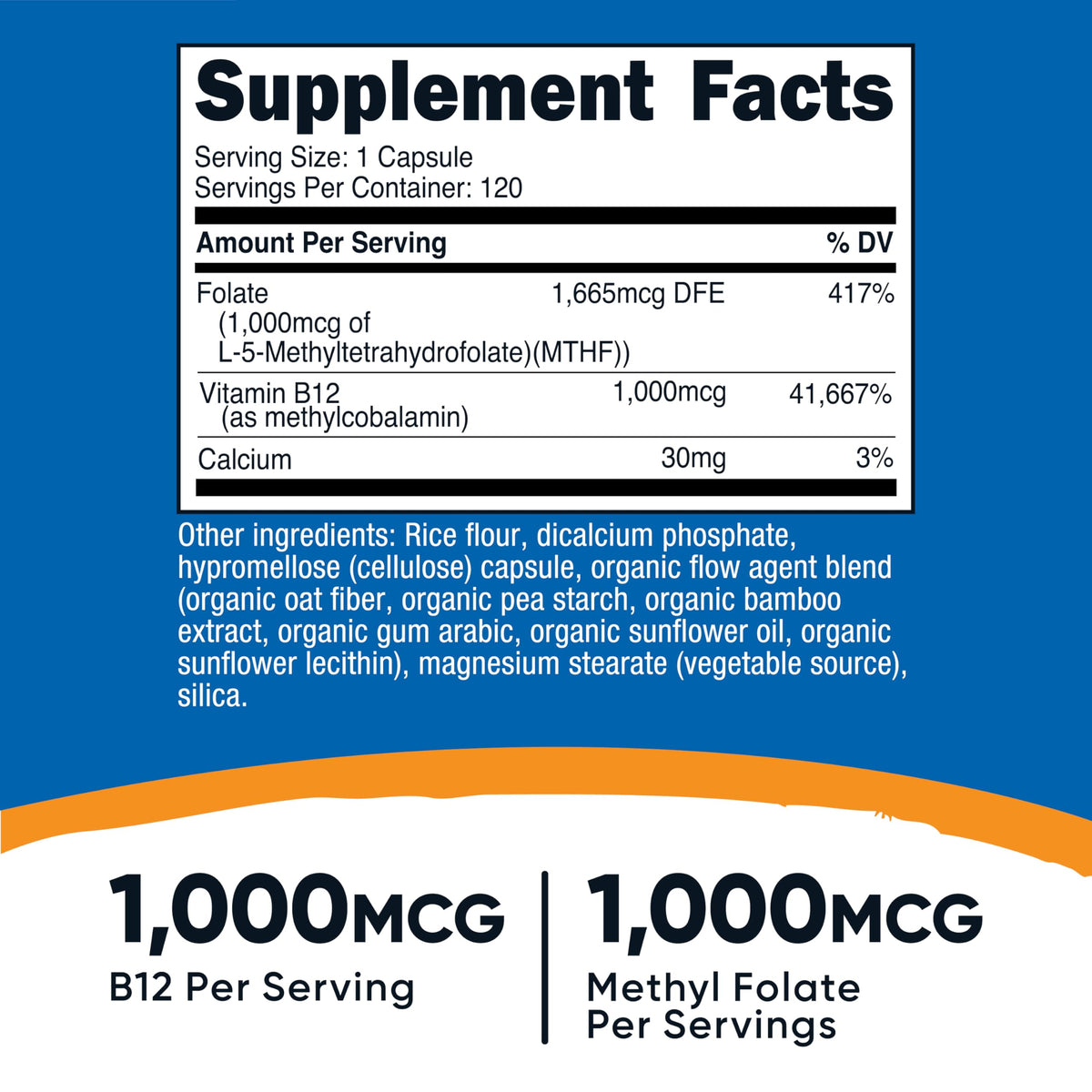 مكمل غذائي من Nutricost ميثيل B12 + فولات – 120 كبسولة، 1000 مكجم B12 + 1000 مكجم ميثيل فولات، خالٍ من الغلوتين