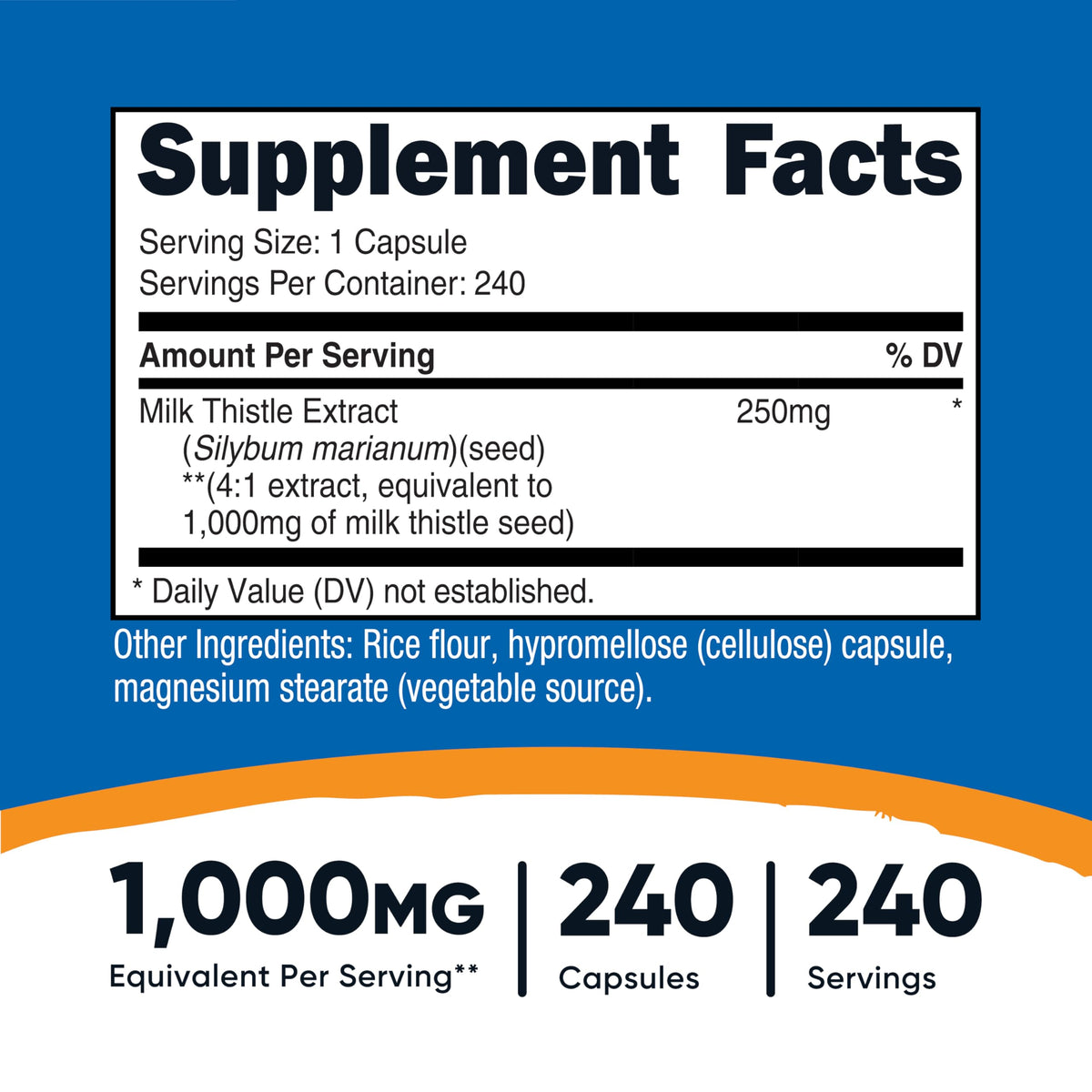 Nutricost شوك الحليب 1000 ملغ مكافئ - 240 كبسولة | مستخلص 4:1، نباتي، غير معدل وراثيًا وخالٍ من الغلوتين