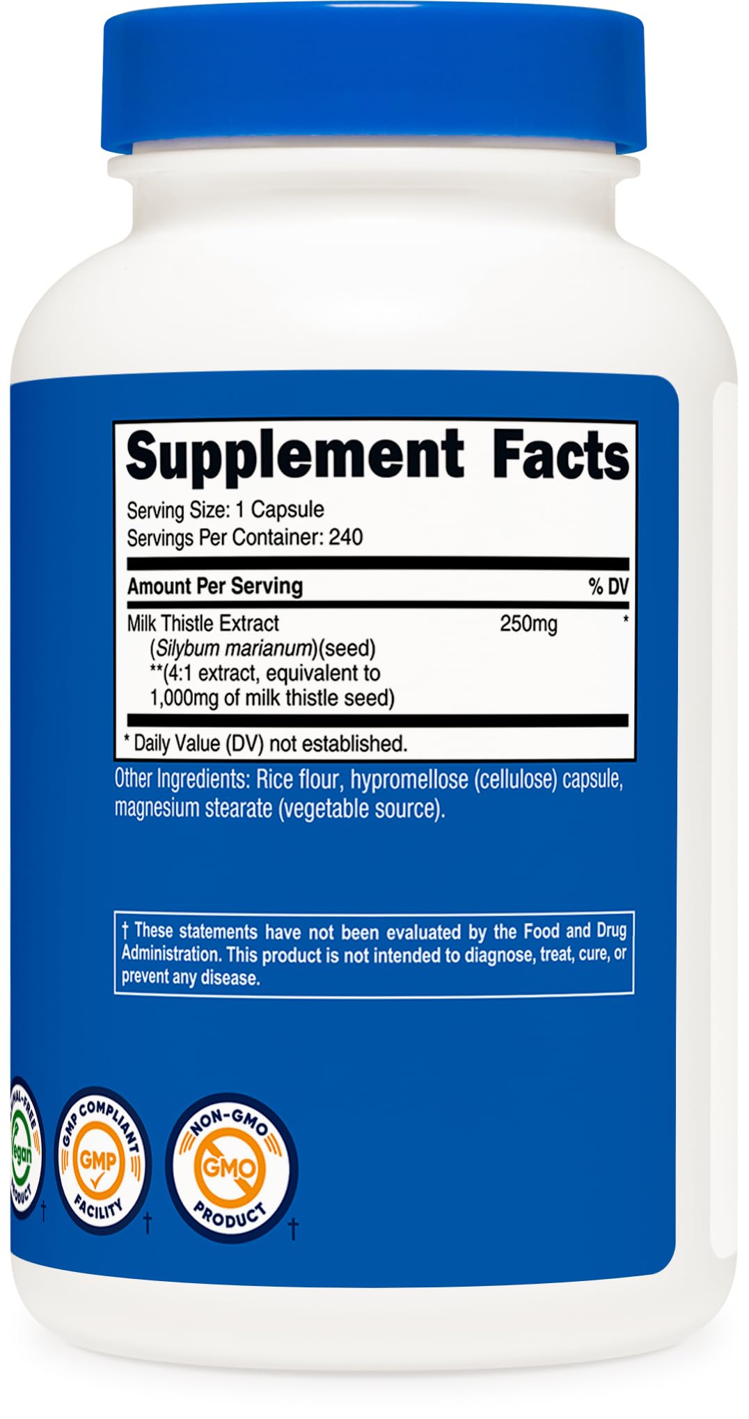 Nutricost شوك الحليب 1000 ملغ مكافئ - 240 كبسولة | مستخلص 4:1، نباتي، غير معدل وراثيًا وخالٍ من الغلوتين