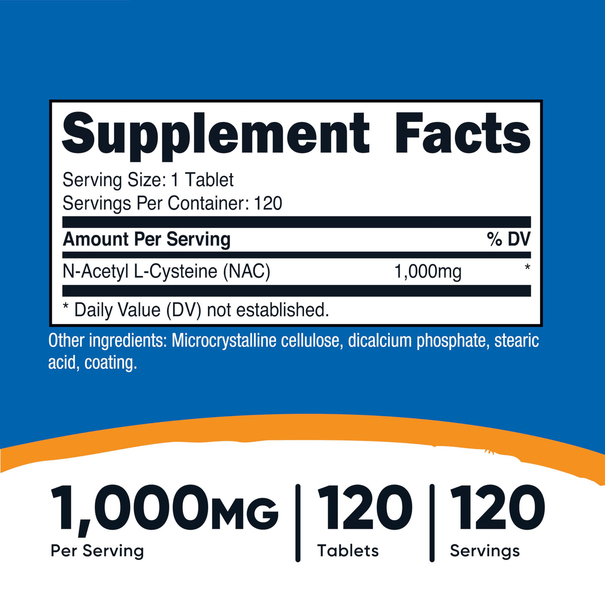 Nutricost NAC 1000 ملجم – 120 قرص نباتي | غير معدّل وراثيًا، خالي من الغلوتين
