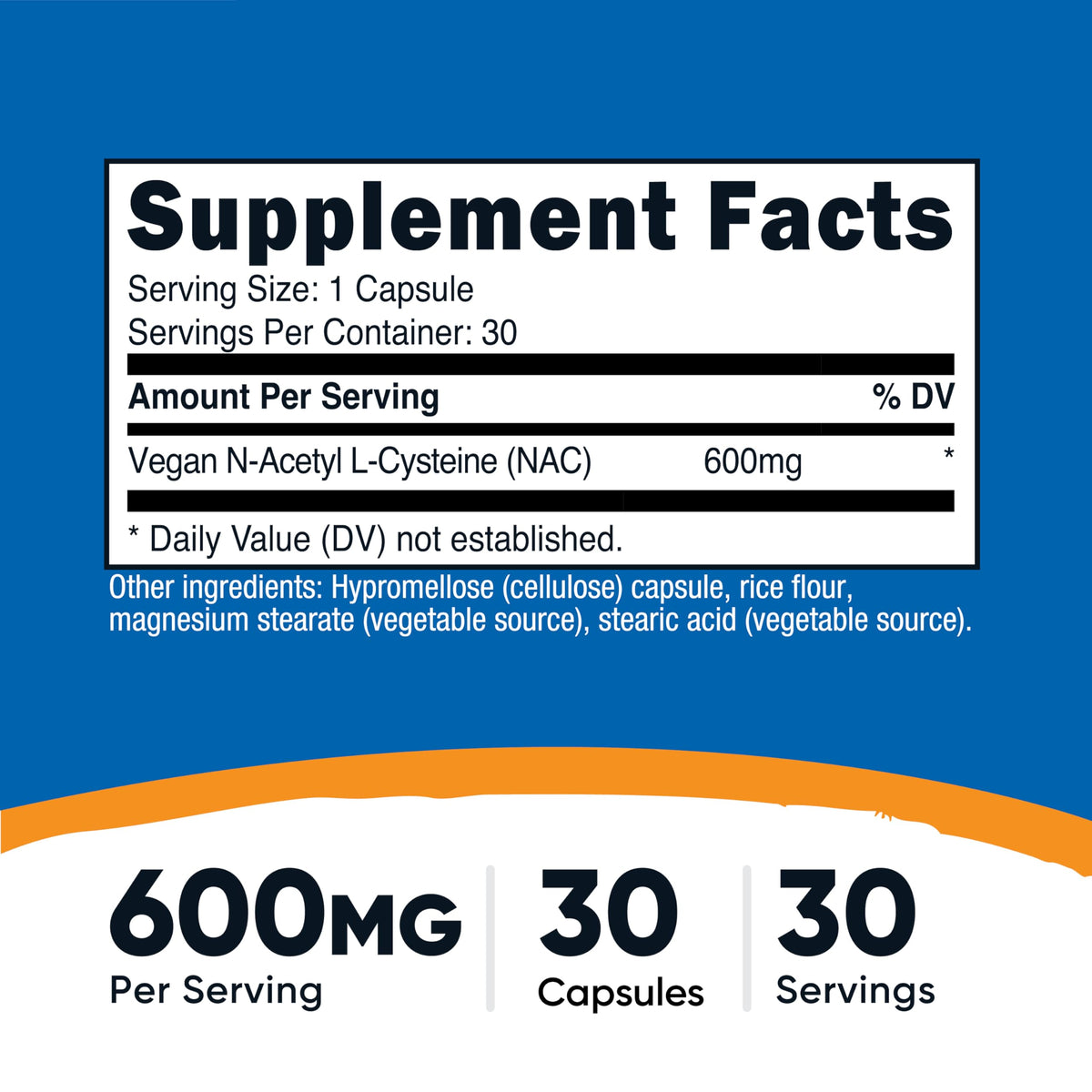 Nutricost NAC 600 ملجم - 30 كبسولة نباتية | خالٍ من الكائنات المعدلة وراثيًا، خالٍ من الغلوتين