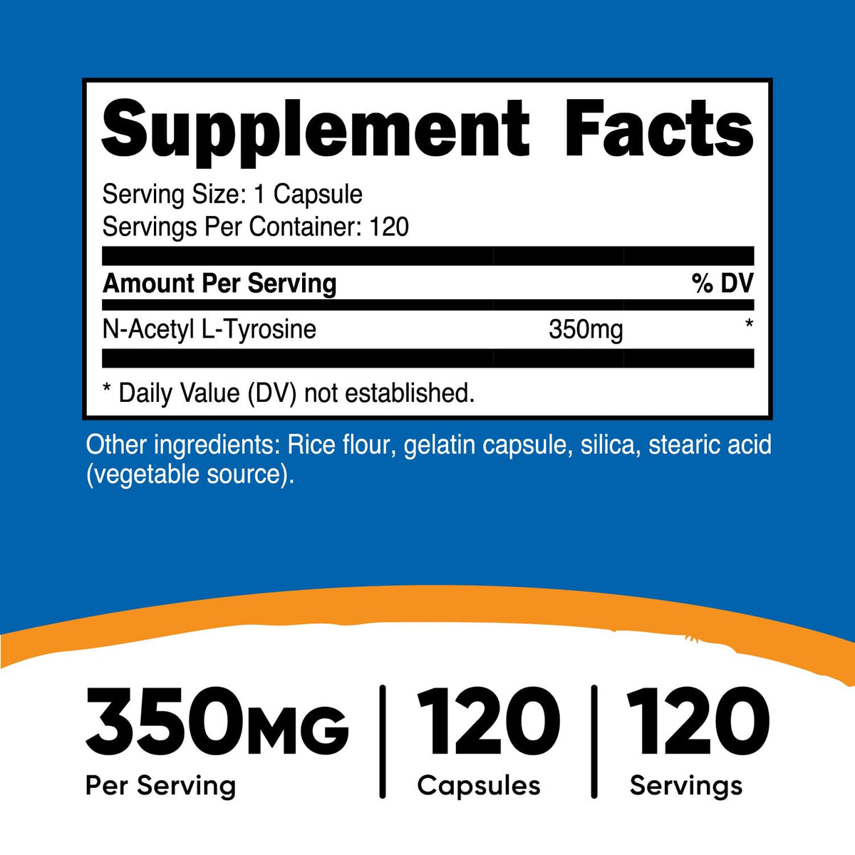 Nutricost N-Acetyl L-Tyrosine (NALT) 350mg β 120 Capsules | Gluten Free, Non-GMO