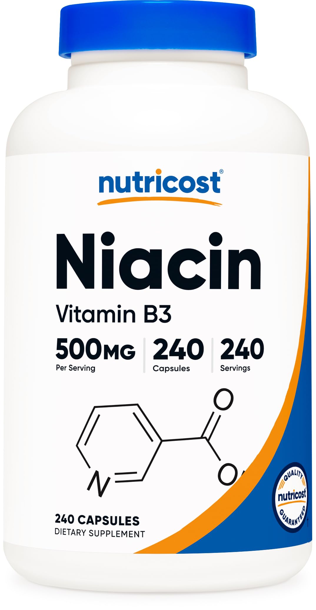 Nutricost Niacin (فيتامين بي 3) 500 ملجم، 240 كبسولة - غير معدل وراثيًا، خالٍ من الجلوتين