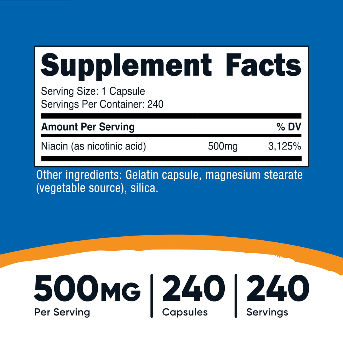 Nutricost Niacin (فيتامين بي 3) 500 ملجم، 240 كبسولة - غير معدل وراثيًا، خالٍ من الجلوتين