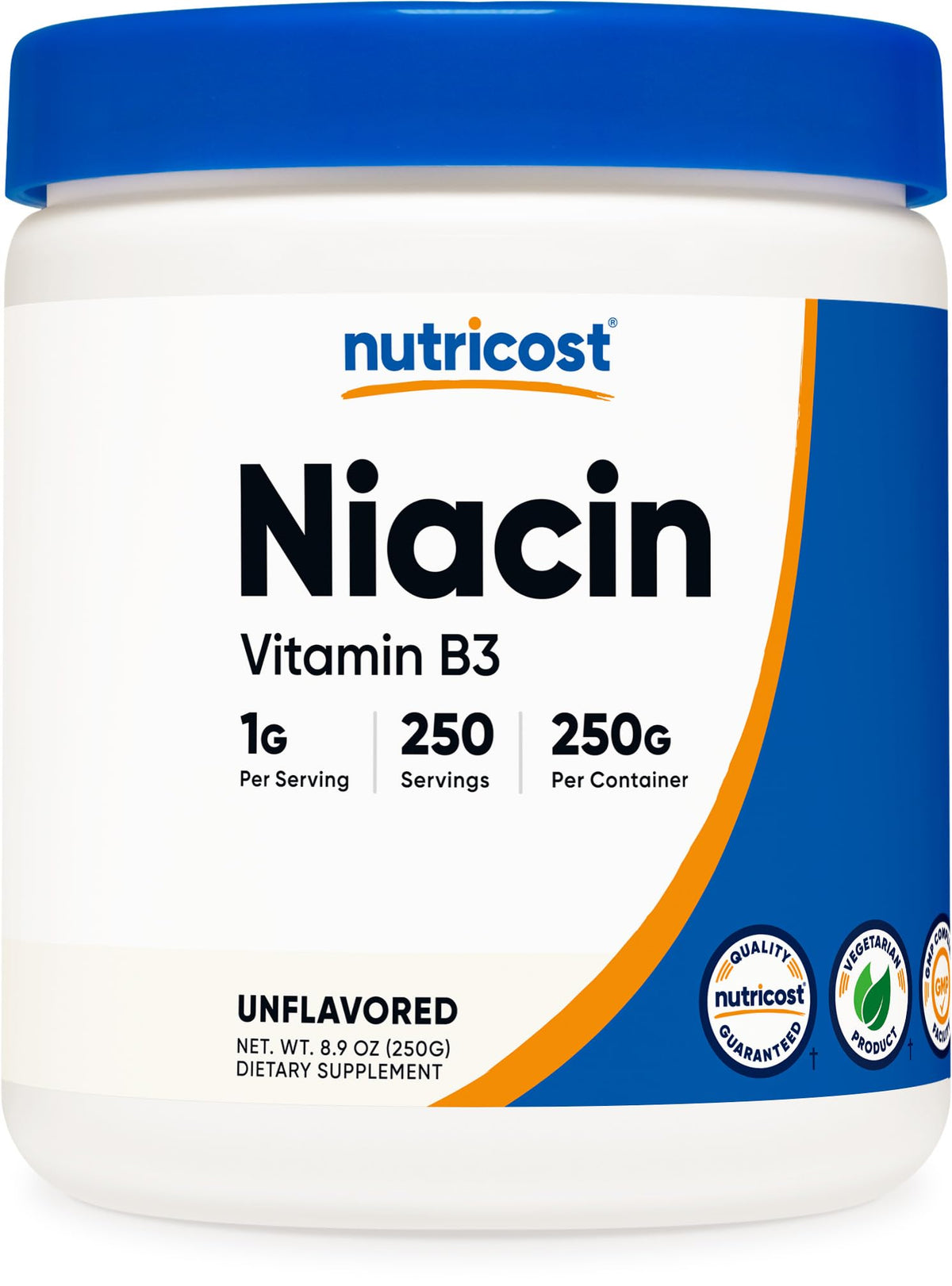 Nutricost مسحوق فيتامين ب3 نياسين 250 جرام – 1 جرام لكل جرعة – قد يسبب احمرارًا بالبشرة