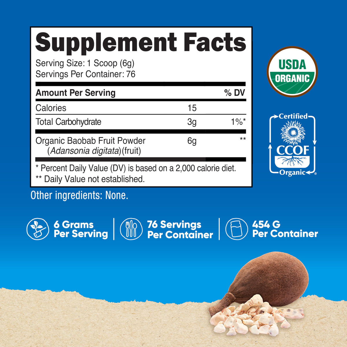 Nutricost مسحوق فاكهة الباوباب العضوي بدون نكهة (1 رطل) - نباتي، غير معدل وراثيًا، خالي من الجلوتين