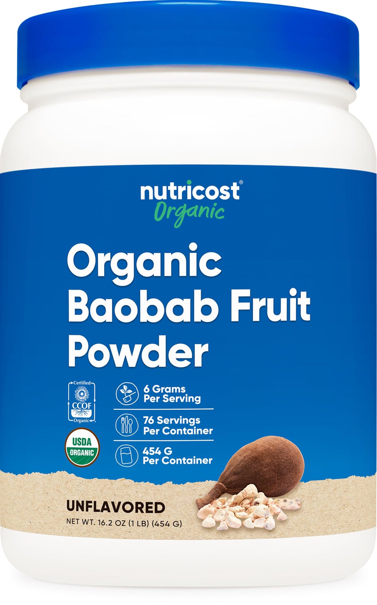Nutricost مسحوق فاكهة الباوباب العضوي بدون نكهة (1 رطل) - نباتي، غير معدل وراثيًا، خالي من الجلوتين