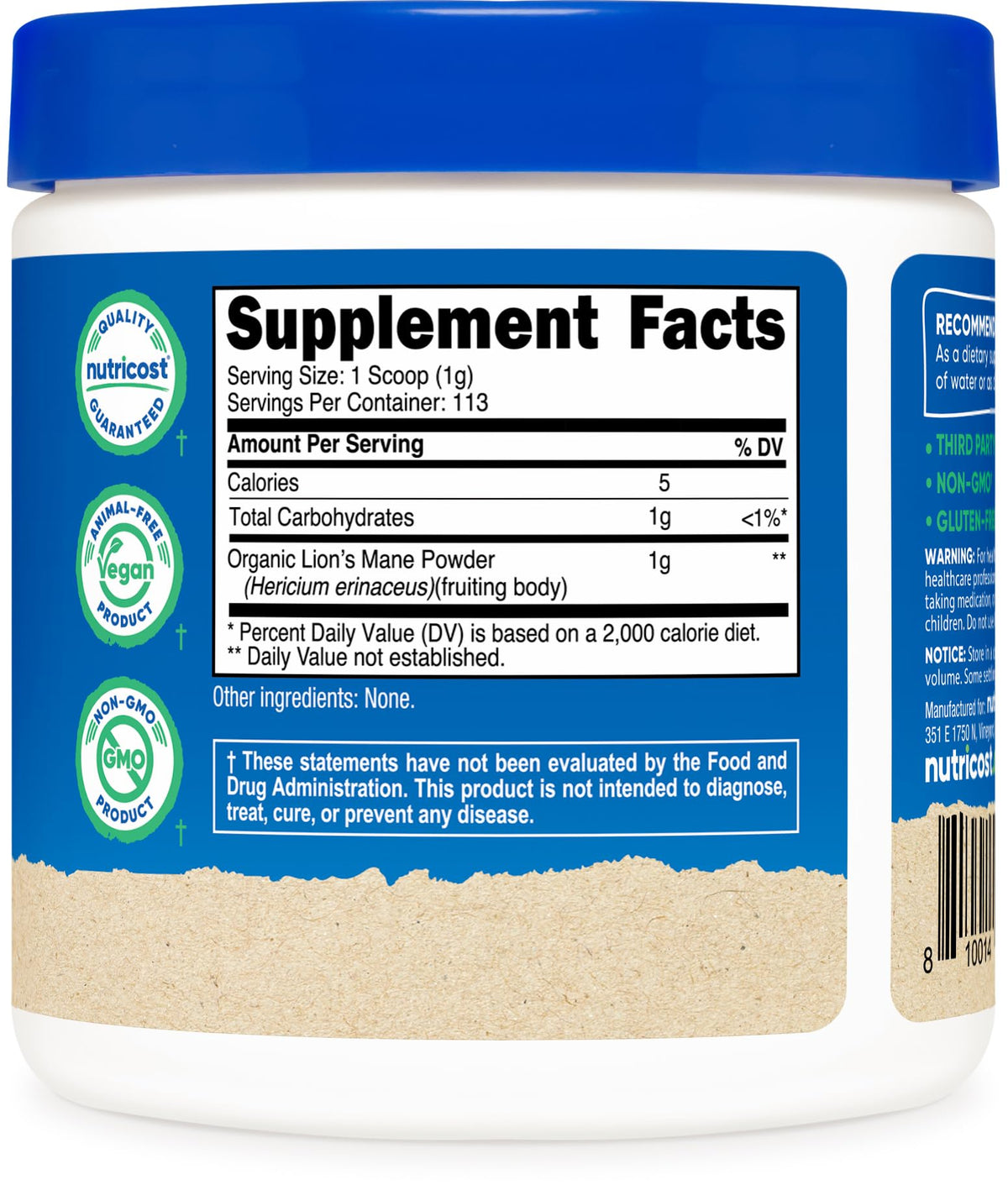 Nutricost Organic Lion's Mane Mushroom Powder 4oz | USDA Organic
