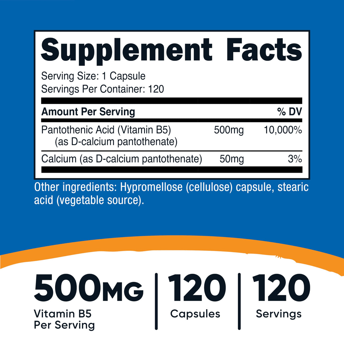 Nutricost Pantothenic Acid (Vitamin B5) 500mg, 120 Capsules | Non-GMO & Gluten Free
