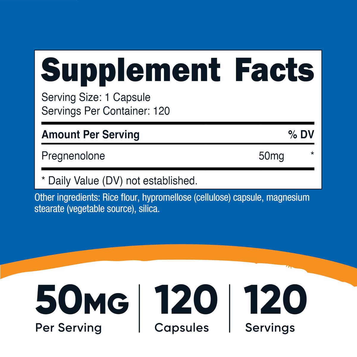 Nutricost Pregnenolone 50mg – 120 كبسولة | غير معدل وراثيًا، خالٍ من الغلوتين، مناسب للنباتيين