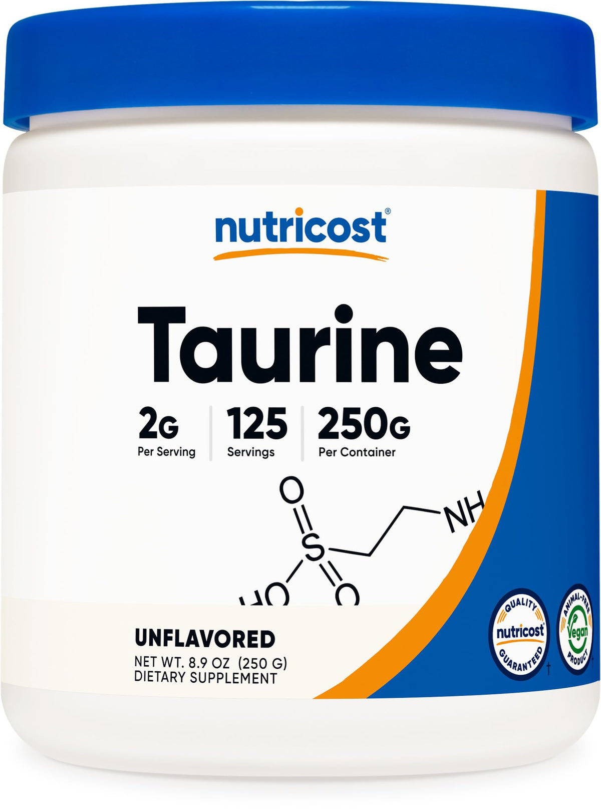 Nutricost مسحوق التورين 250 جرام - 125 حصة، 2000 ملجم لكل حصة
