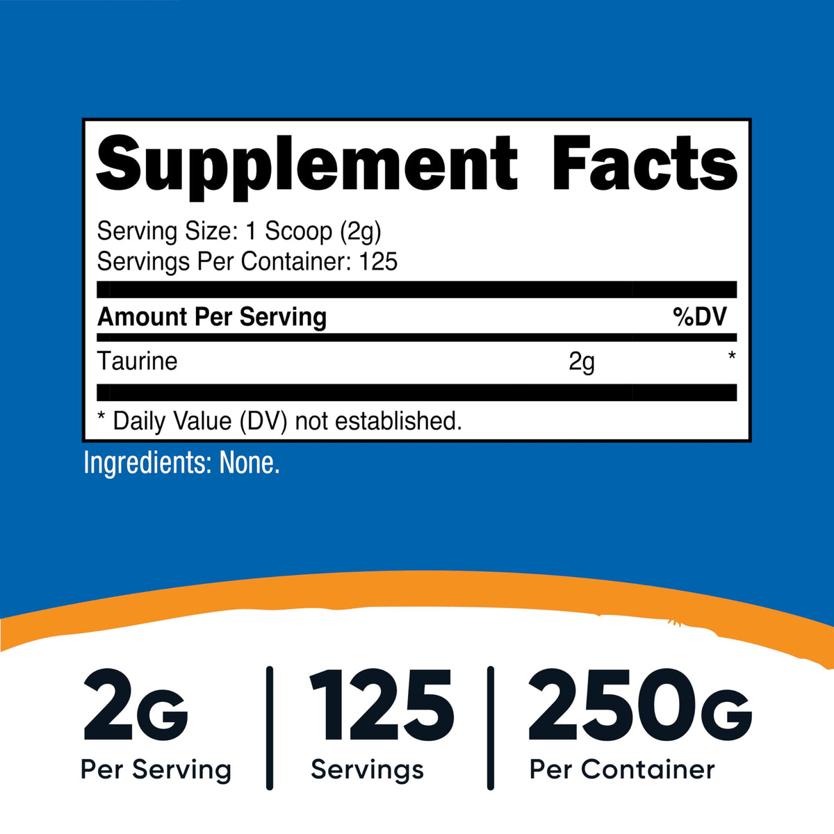 Nutricost مسحوق التورين 250 جرام - 125 حصة، 2000 ملجم لكل حصة