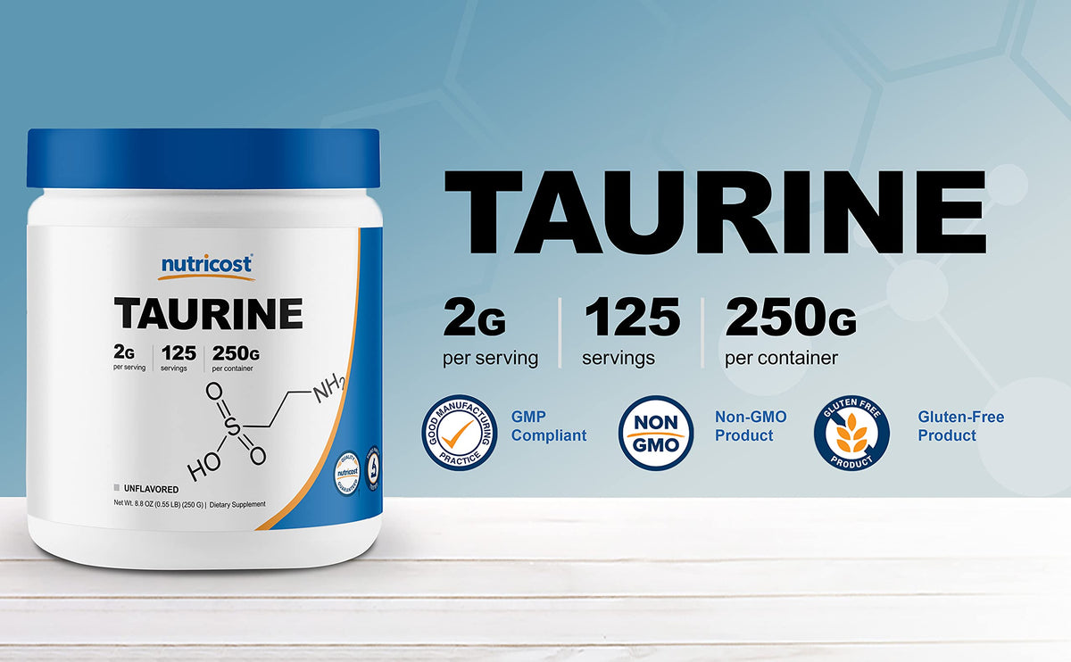 Nutricost مسحوق التورين 250 جرام - 125 حصة، 2000 ملجم لكل حصة