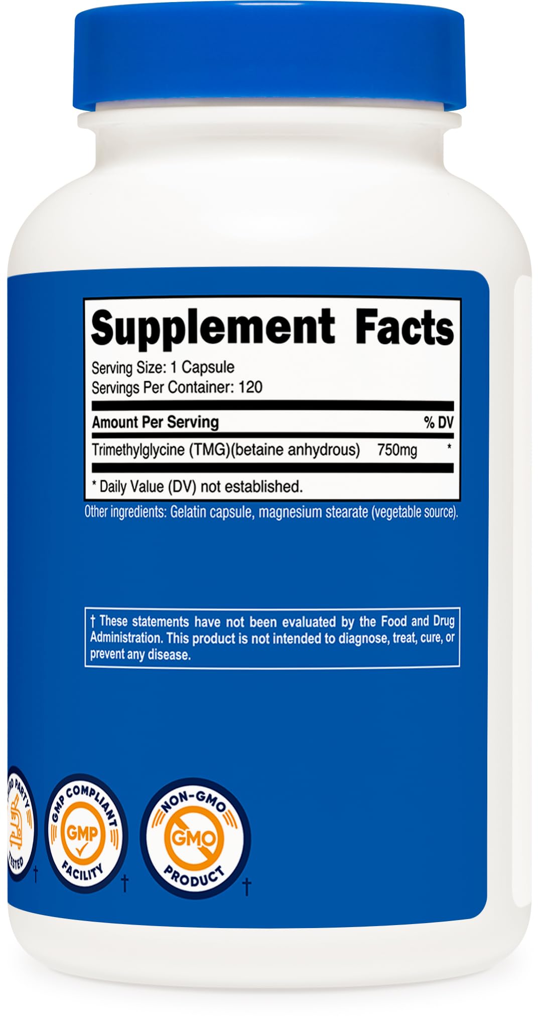 Nutricost TMG (ثلاثي ميثيل جلايسين) 750 ملغ - 120 كبسولة | غير معدل وراثيًا، خالٍ من الجلوتين