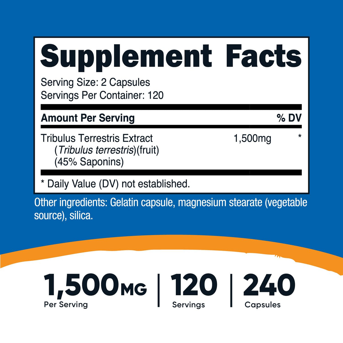 Nutricost Tribulus Terrestris 1500 ملجم - 240 كبسولة، 120 جرعة، 45% سابونين، غير معدل وراثيًا، خالي من الجلوتين