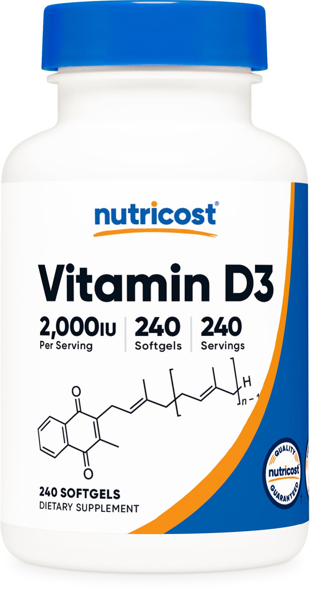 كبسولات Nutricost Vitamin D3 2000 IU الهلامية – 240 كبسولة هلامية – غير معدلة وراثيًا وخالية من الجلوتين