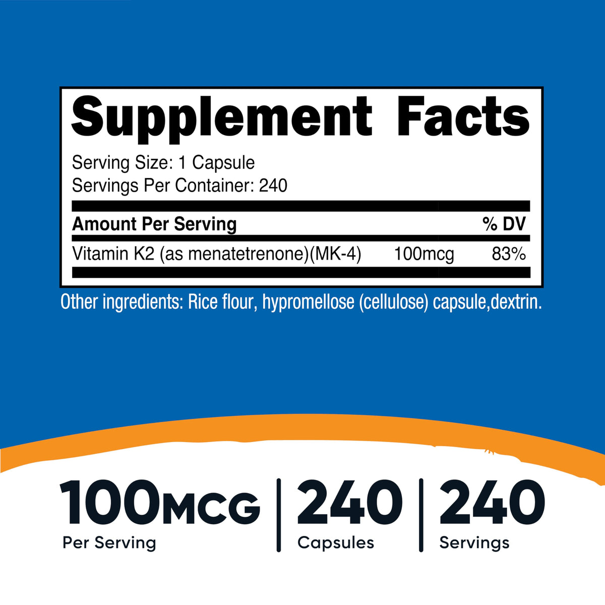Nutricost فيتامين K2 MK-4 عدد 240 كبسولة - 100 مكجم، خالٍ من الجلوتين وغير معدل وراثيًا