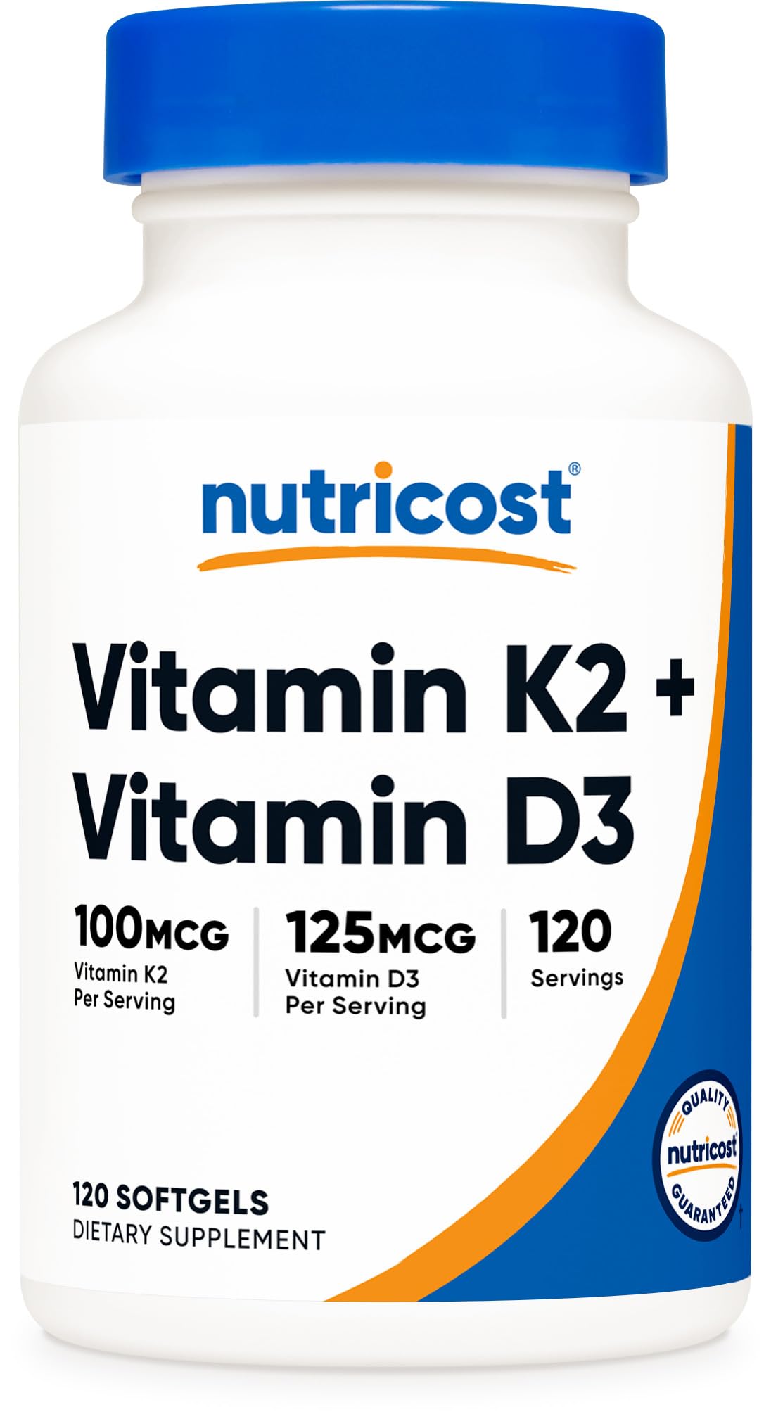 Nutricost فيتامين K2 MK7 100 ميكروجرام + فيتامين D3 5000 وحدة دولية | 120 كبسولة هلامية | خالٍ من الجلوتين، غير معدّل وراثيًا