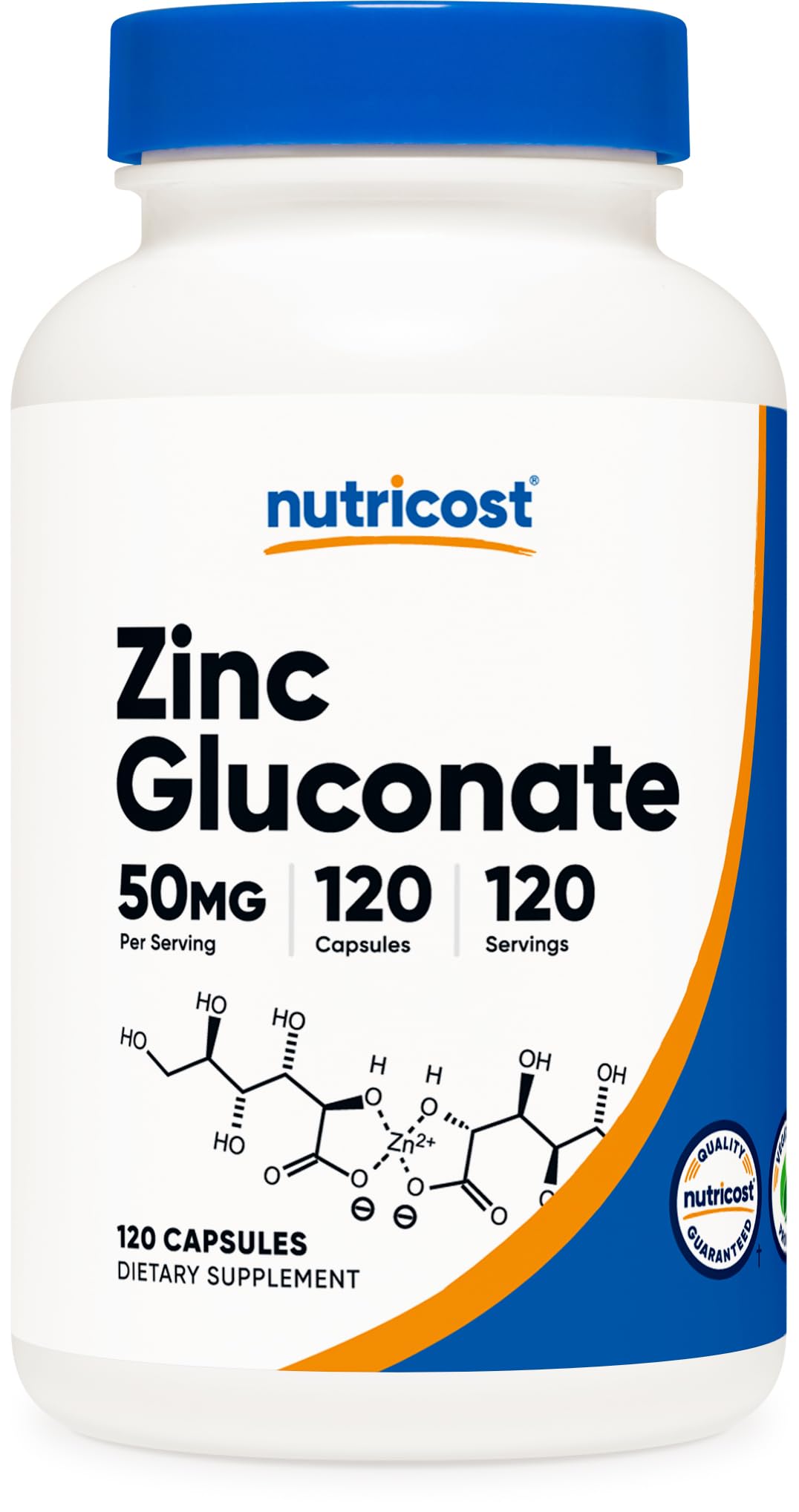 Nutricost غلوكونات الزنك 120 كبسولة نباتية | 50 ملجم زنك لكل كبسولة | خالٍ من الجلوتين وغير معدل وراثيًا