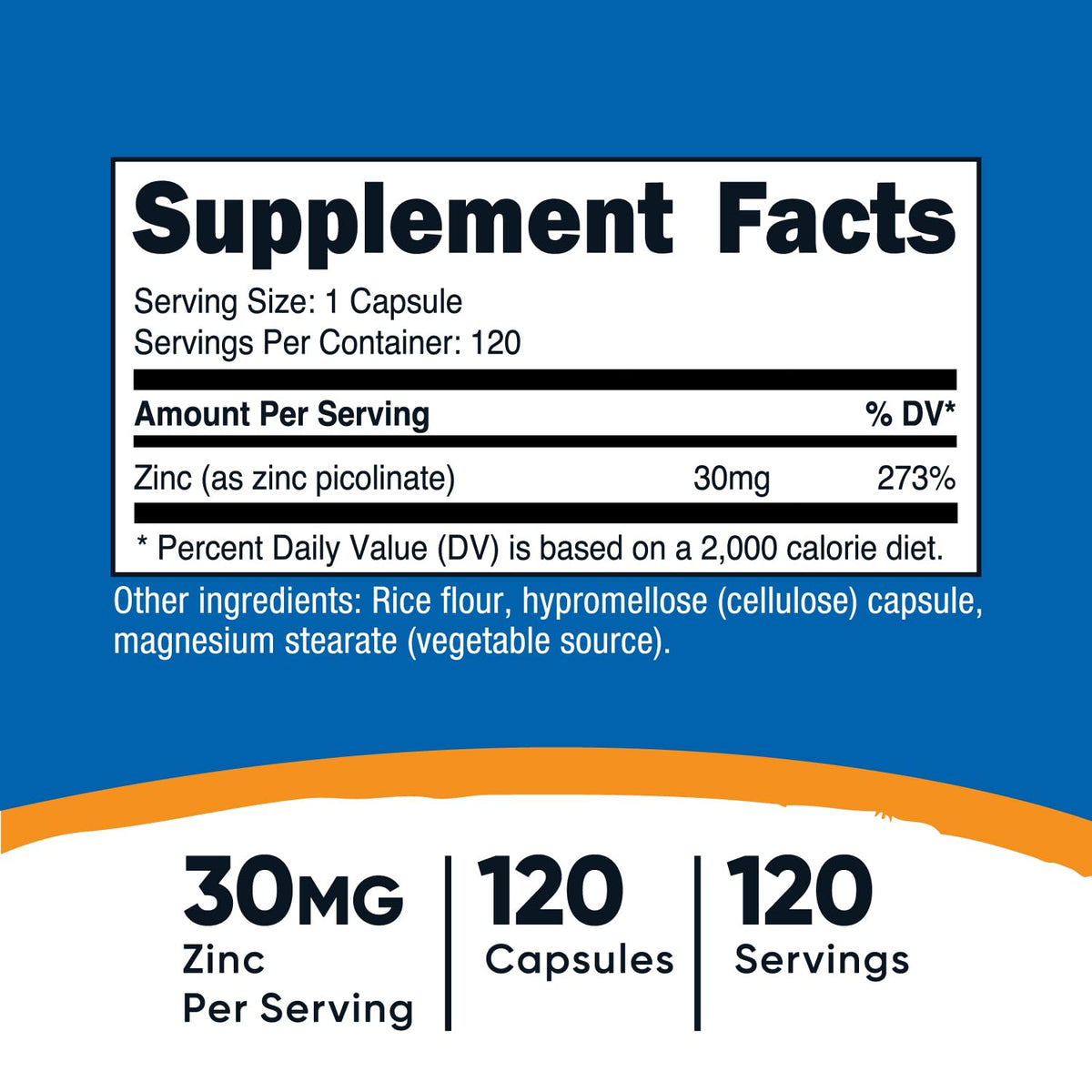 Nutricost الزنك بيكولينات 30 ملجم - 120 كبسولة | خالٍ من الغلوتين وغير معدل وراثيًا