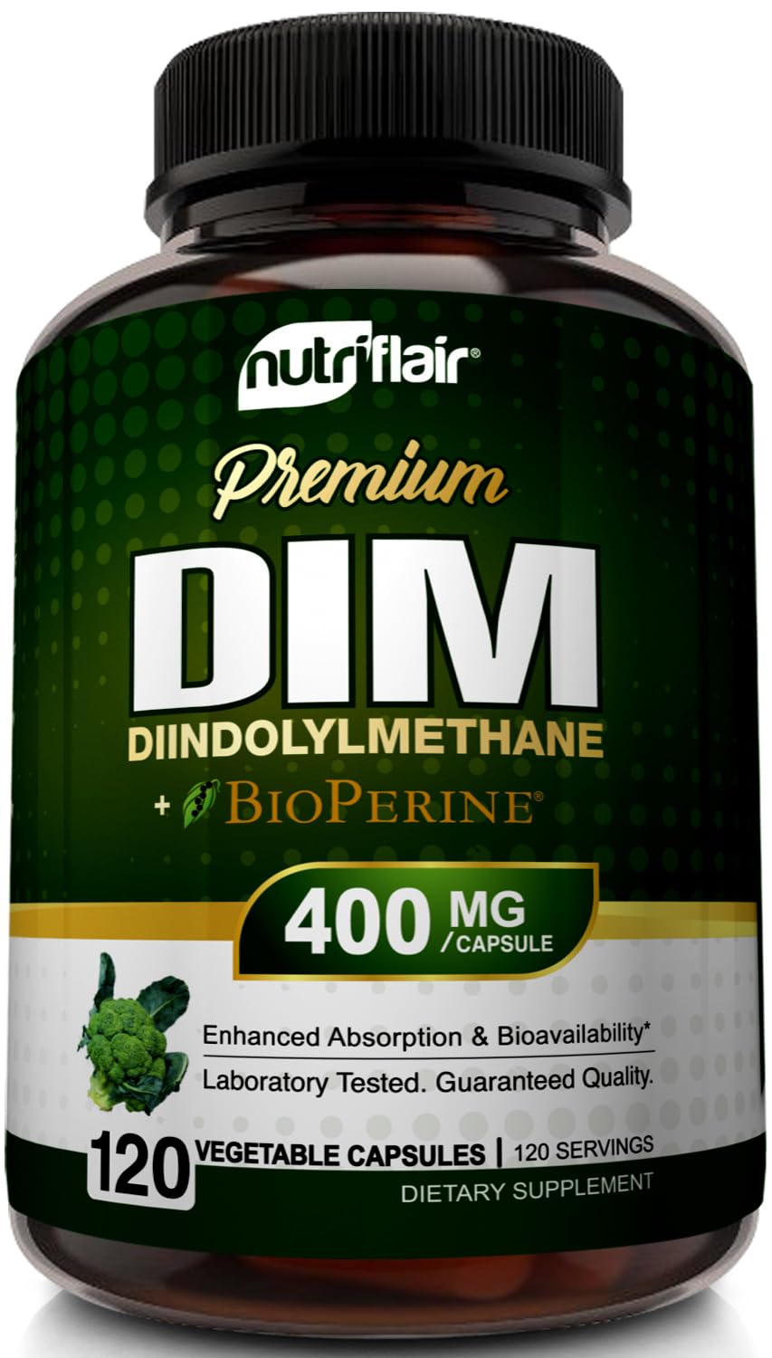 NutriFlair DIM 400mg with Bioperine β 120 Capsules | Hormone Balance & Estrogen Metabolism Support