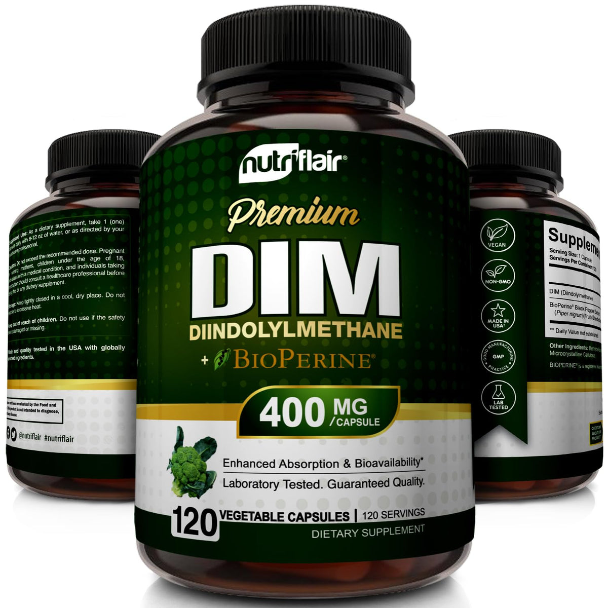 NutriFlair DIM 400mg with Bioperine β 120 Capsules | Hormone Balance & Estrogen Metabolism Support
