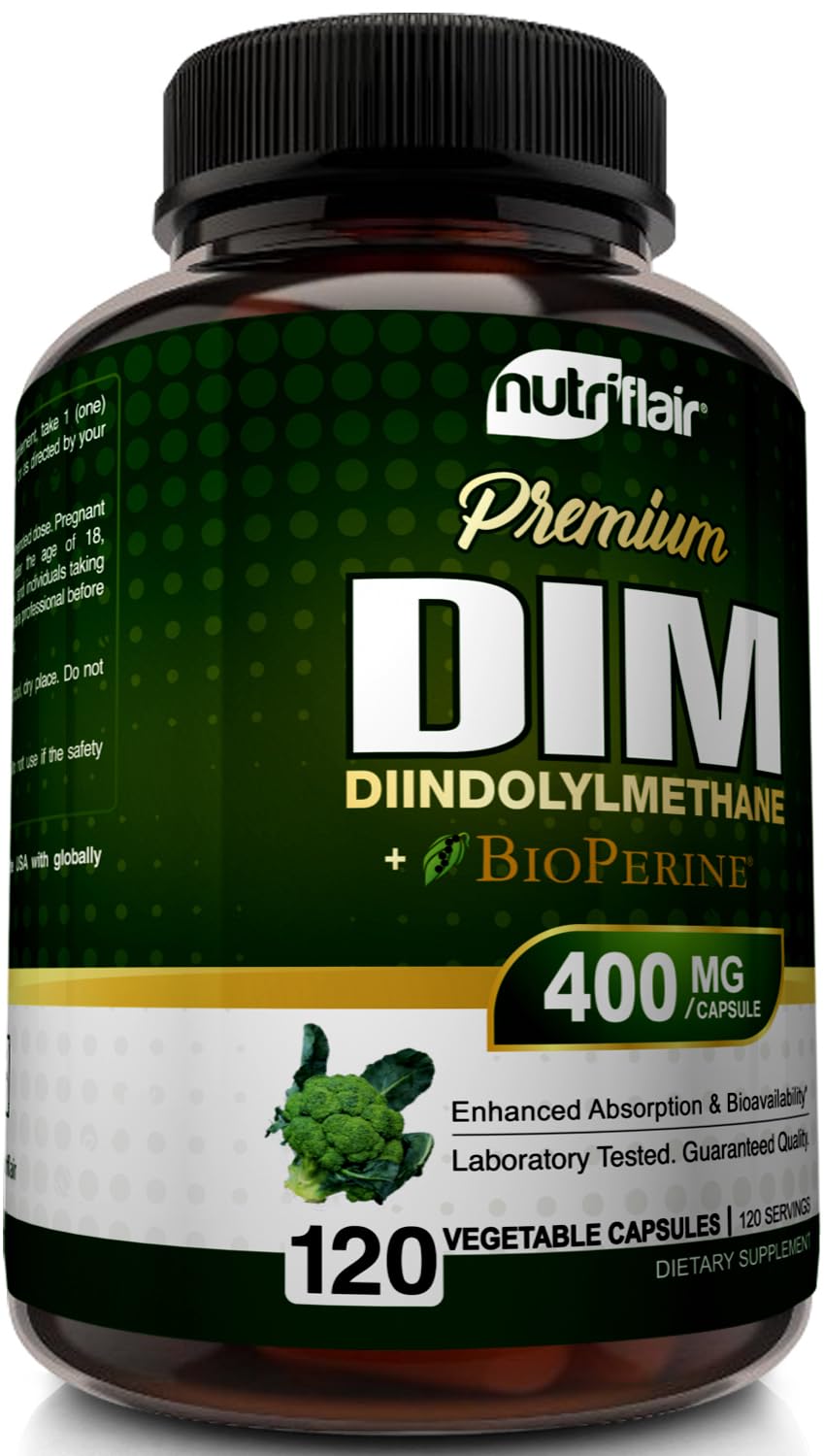 NutriFlair DIM 400mg with Bioperine β 120 Capsules | Hormone Balance & Estrogen Metabolism Support