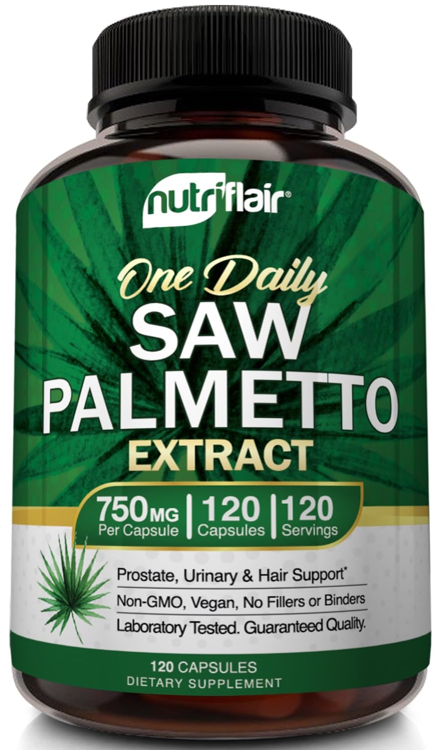 NutriFlair Saw Palmetto 750mg – لصحة البروستاتا ودعم الشعر (120 كبسولة)