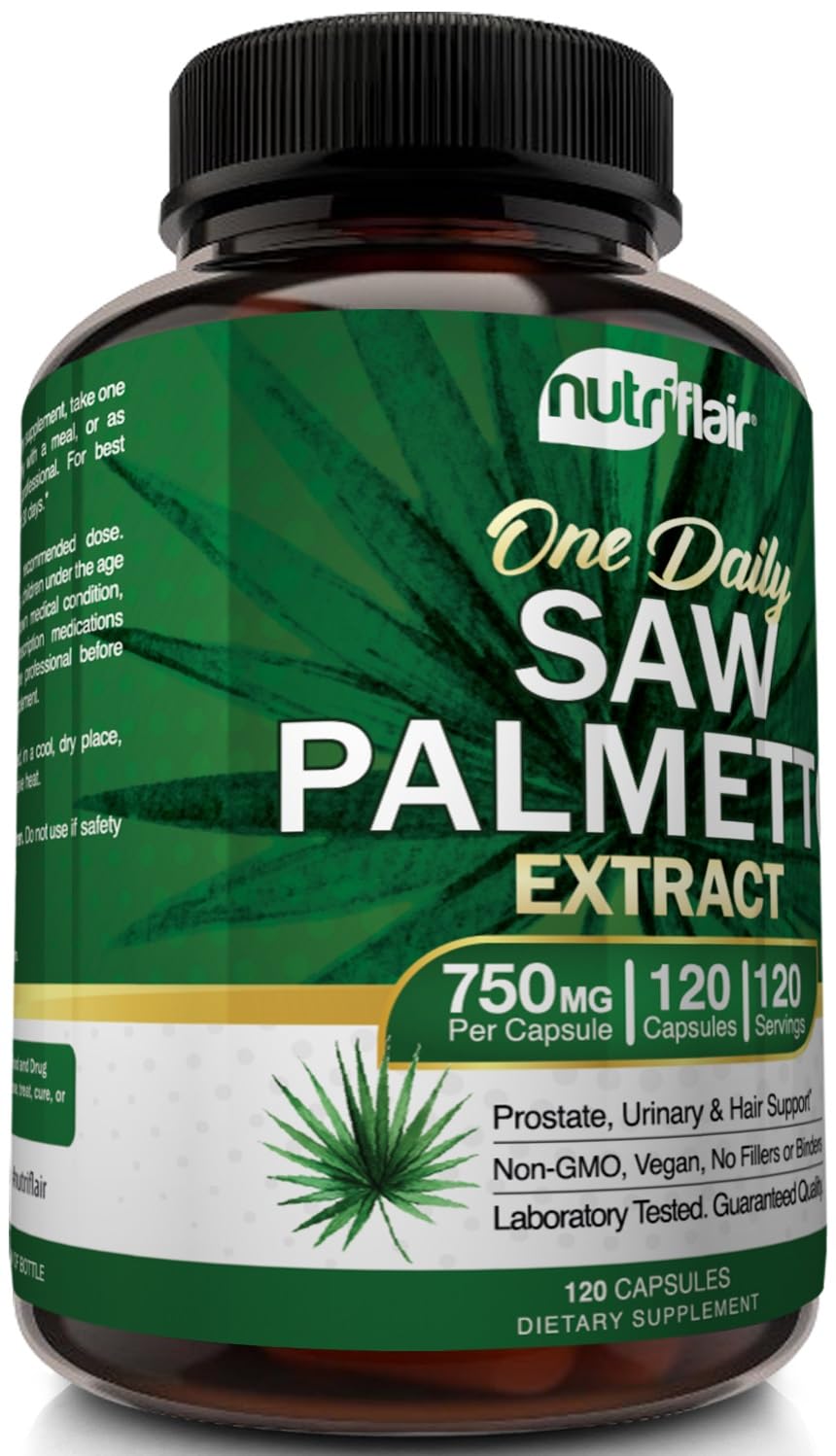 NutriFlair Saw Palmetto 750mg – لصحة البروستاتا ودعم الشعر (120 كبسولة)