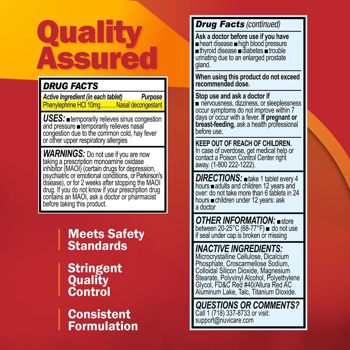 NUVICARE Max Strength PE Phenylephrine HCl 10mg Non-Drowsy Nasal Decongestant - 100 Count