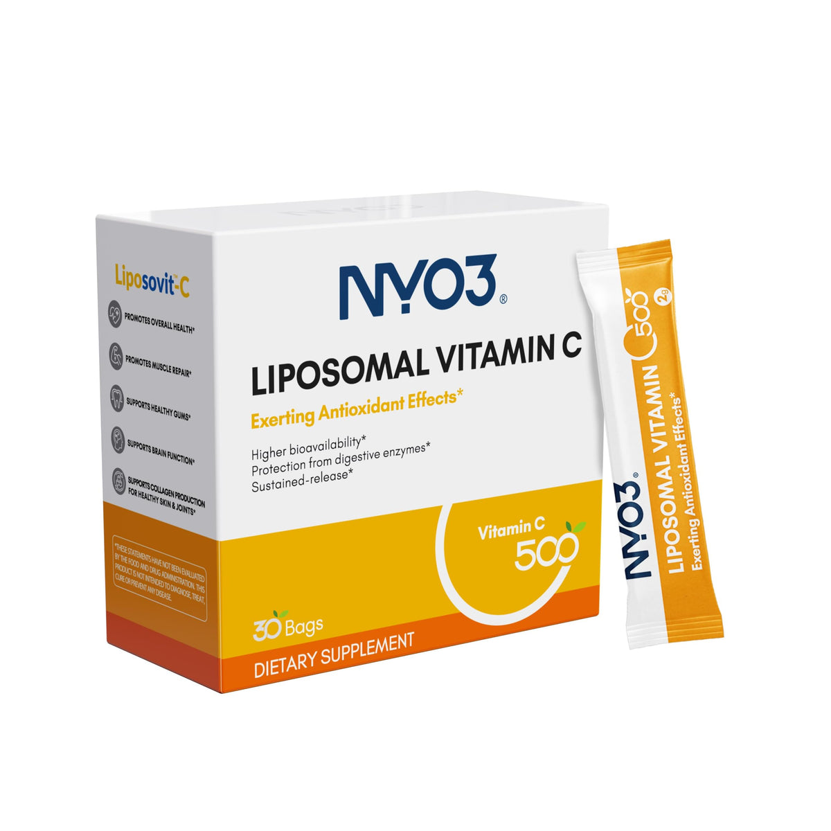 مسحوق فيتامين سي Liposomal من NYO3 – لدعم المناعة وصحة الجلد، 500 ملجم، خالٍ من الغلوتين