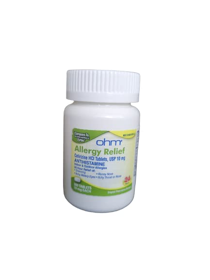Ohm Cetirizina HCl 10 mg Compresse 24 Ore – 300 Compresse, Sollievo per Tutto il Giorno dalle Allergie