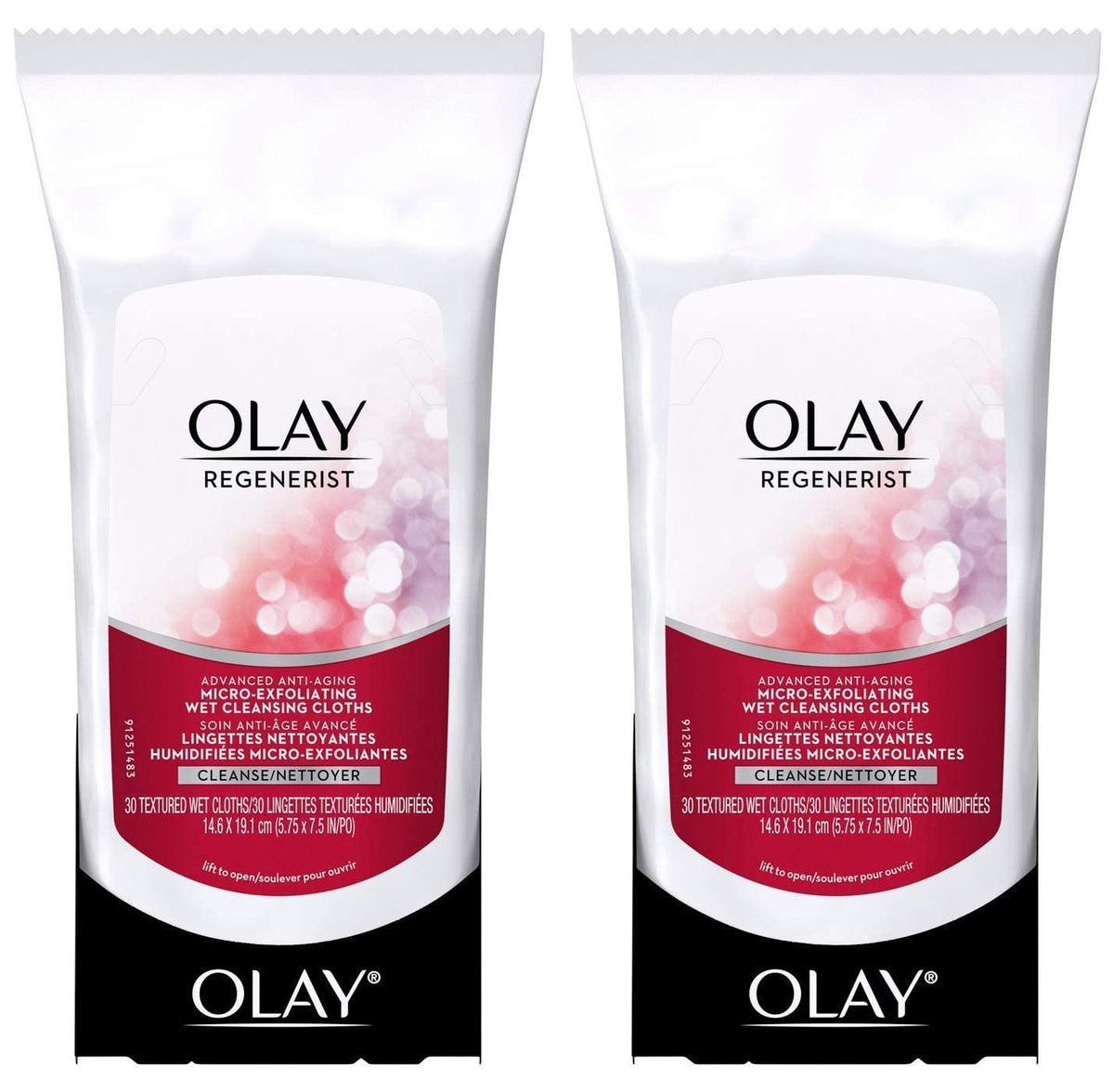 OLAY Regenerist Advanced Anti-Aging Micro-Exfoliating Cleansing Cloths β Pack of 2, 30 Cloths Each