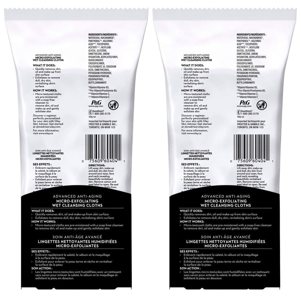 OLAY Regenerist Advanced Anti-Aging Micro-Exfoliating Cleansing Cloths β Pack of 2, 30 Cloths Each