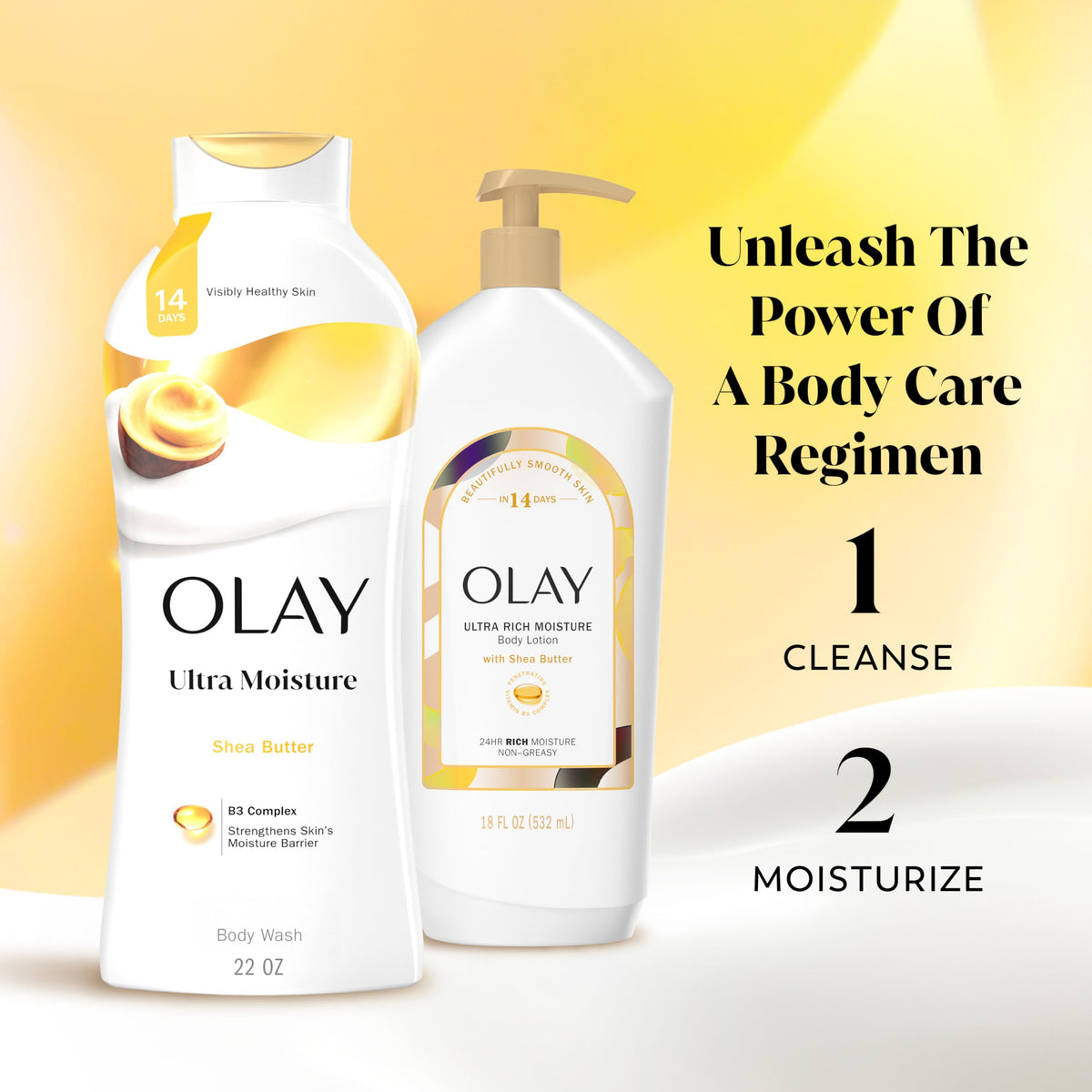 Olay Ultra Moisture Body Wash for Women β 24HR Hydration with Shea Butter & Vitamin B3 Complex | Paraben & Phthalate Free | 2 x 22 oz