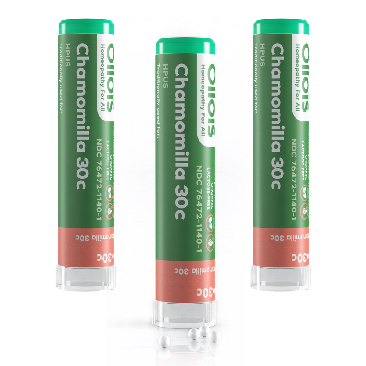 OLLOIS Chamomilla 30C Organic, Lactose-Free, Kosher Homeopathic Medicine | 80 Pellets (Pack of 3)