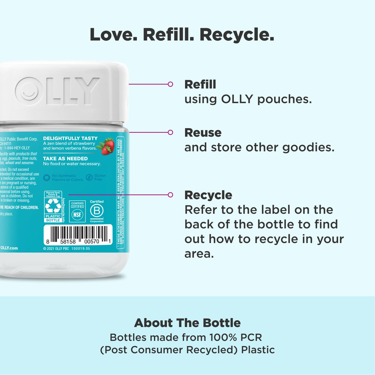 OLLY Goodbye Stress Gummy – جاما أمينوبيوتيريك، ل-ثيانين، بلسم الليمون (التوت) – 42 قطعة