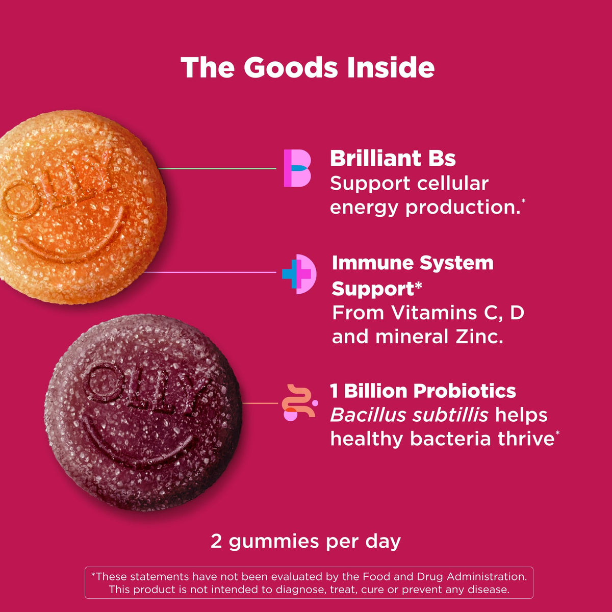 OLLY Multi + Probiotic Gummy – 1 مليار وحدة CFU، دعم المناعة والهضم، نكهة الفواكه الاستوائية، 70 قطعة