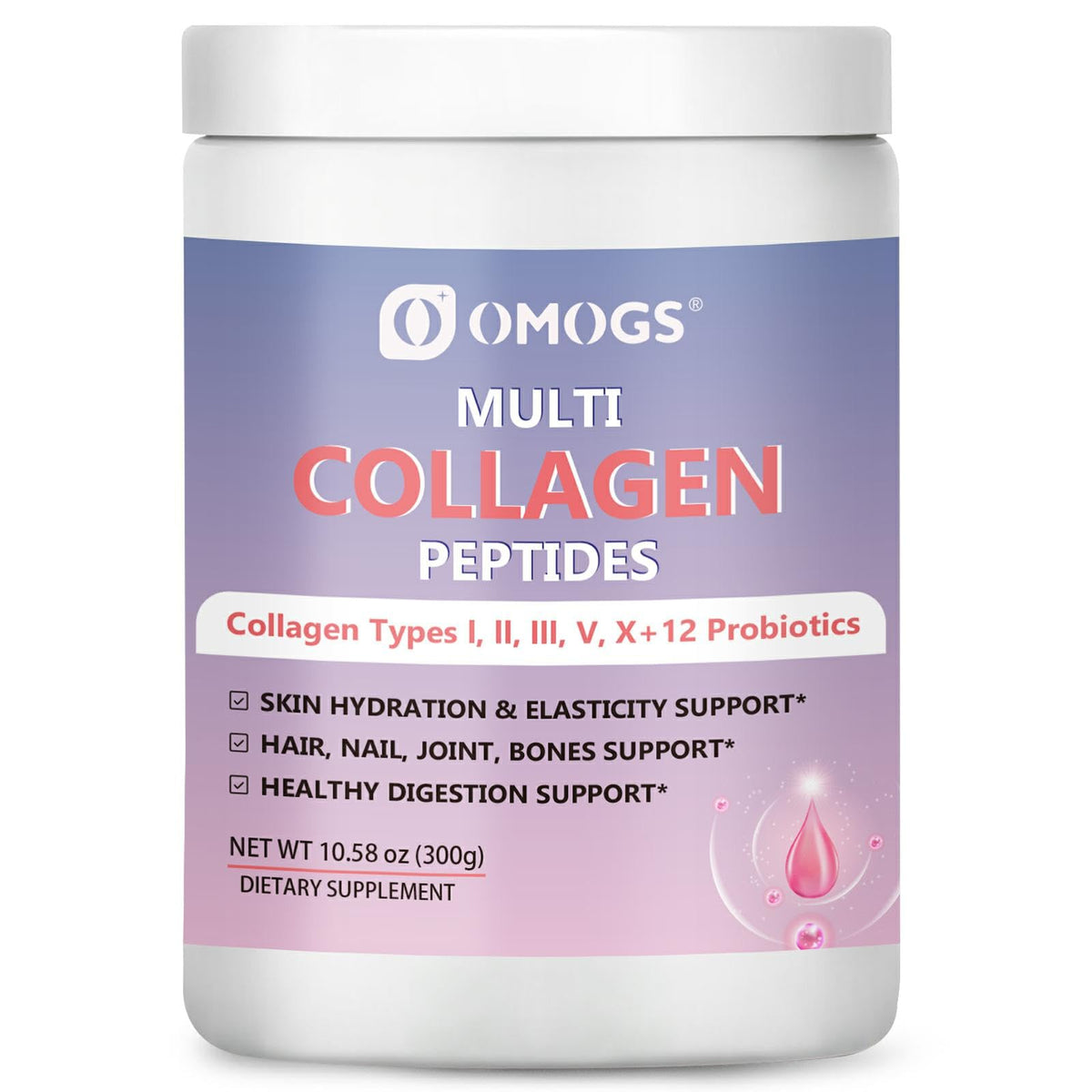 OMOGS Hydrolyzed Collagen Peptide Powder with Prebiotics, Vitamin C & Cranberry Extract β Supports Hair, Skin, Nails, Bones, Digestive & Urinary Health | Non-GMO