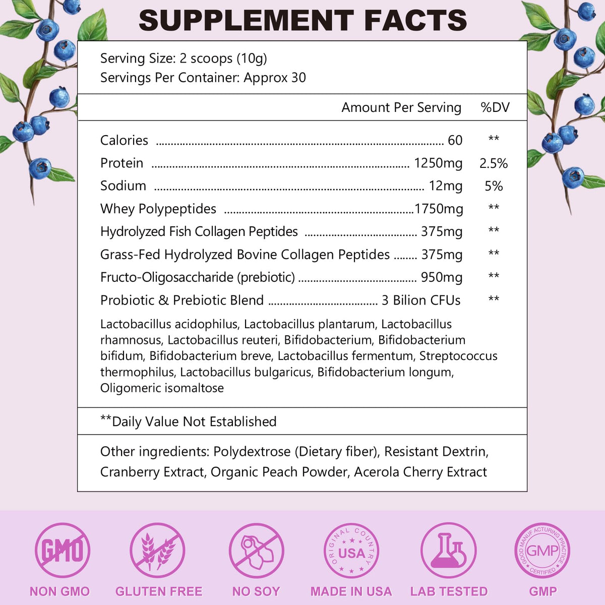OMOGS Hydrolyzed Collagen Peptide Powder with Prebiotics, Vitamin C & Cranberry Extract β Supports Hair, Skin, Nails, Bones, Digestive & Urinary Health | Non-GMO