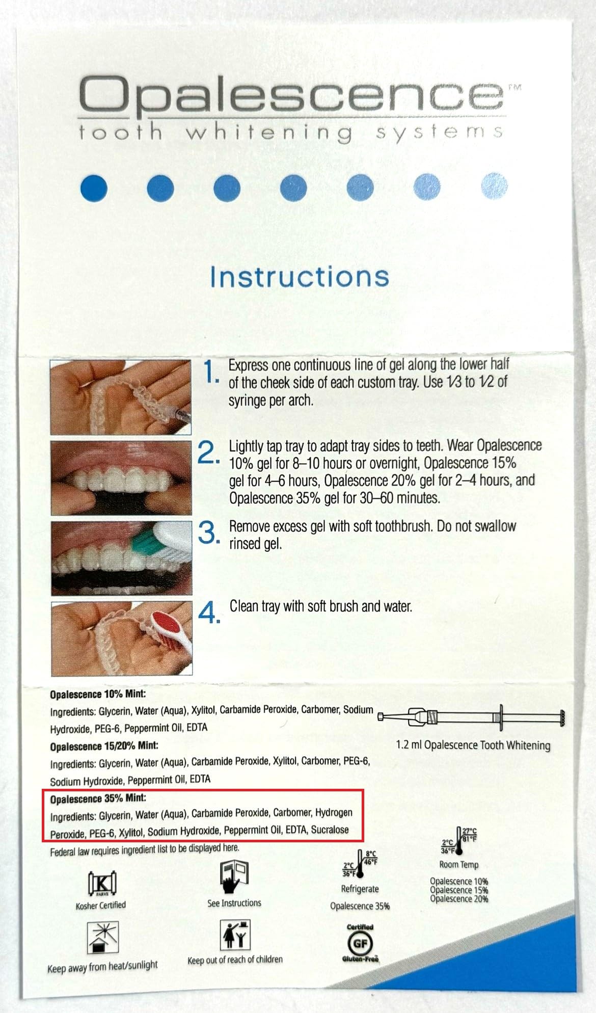 Opalescence 35% Gel Syringes Refill Kit (8 Count) – Ultradent Carbamide Peroxide, Cool Mint