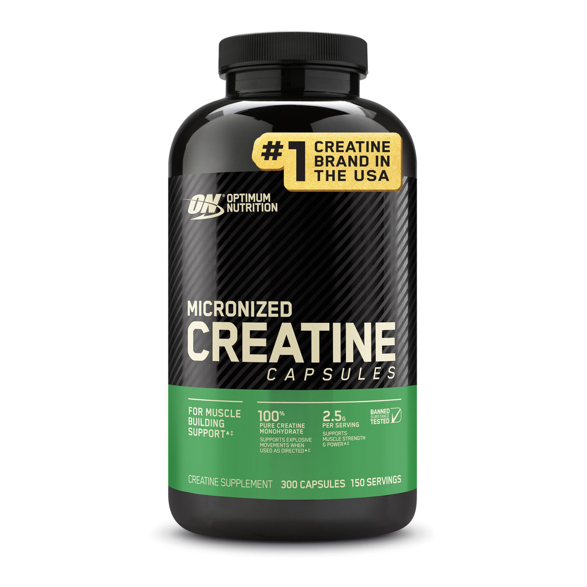 Optimum Nutrition Creatine 2500 Caps β 300 Capsules | 2,500 mg Creapure Monohydrate, Keto Friendly