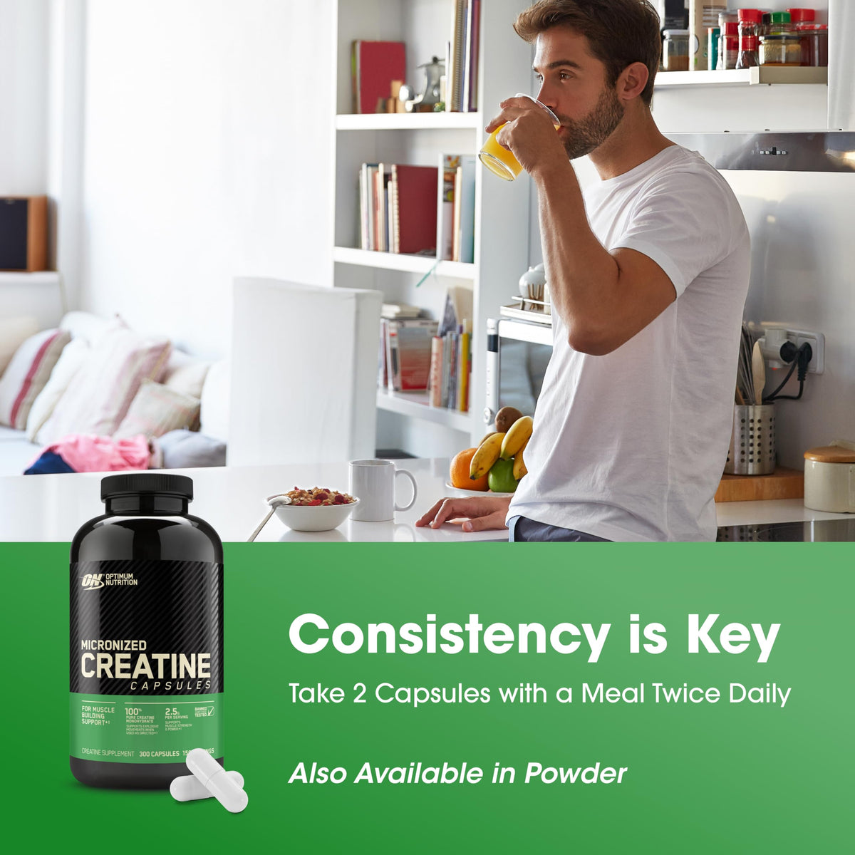 Optimum Nutrition Creatine 2500 Caps β 300 Capsules | 2,500 mg Creapure Monohydrate, Keto Friendly